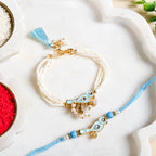Blue Bird Charm Rakhi And Lumba Bracelet Set Nestasia