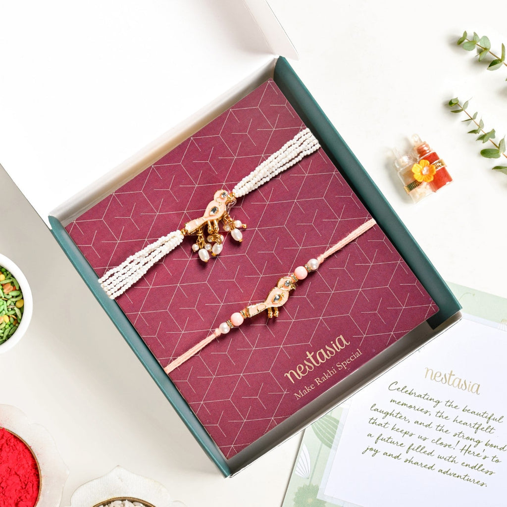 Peach Bird Rakhi And Lumba Bracelet Gift Set Nestasia