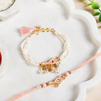Peach Bird Rakhi And Lumba Bracelet Gift Set Nestasia