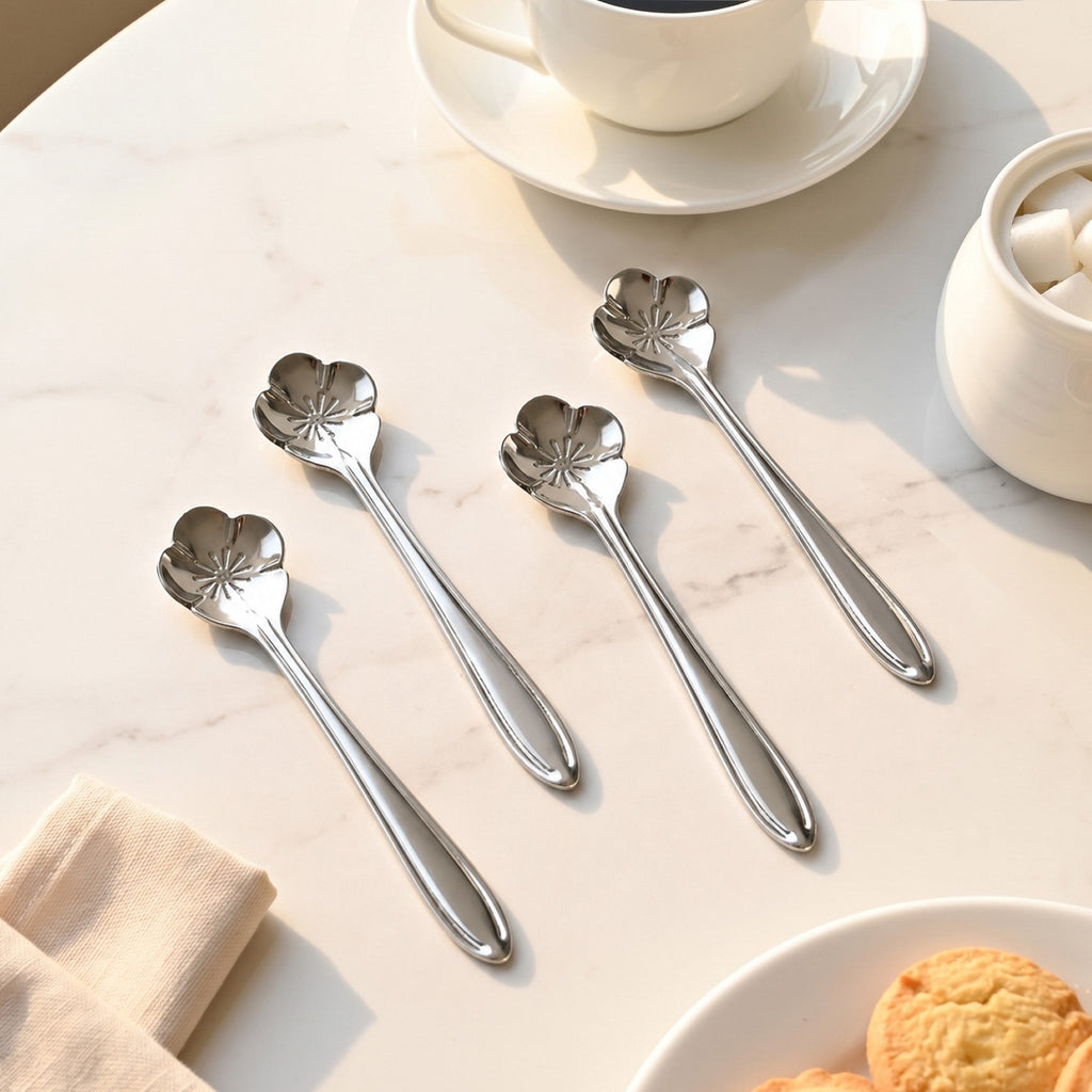 Fleur Brass Tea Spoon Set Of 4 Nestasia
