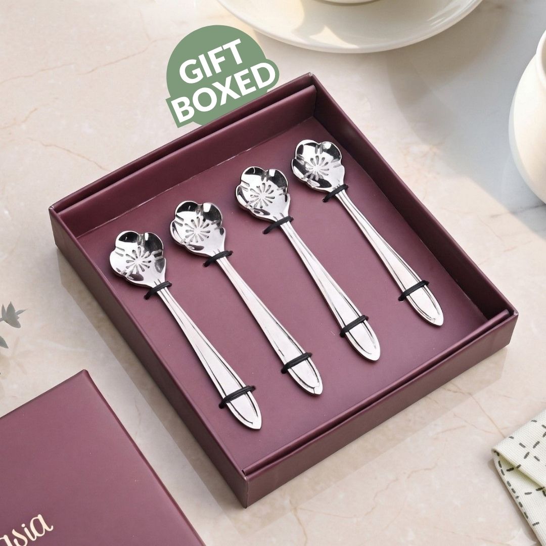 Fleur Brass Tea Spoon Set Of 4 Nestasia