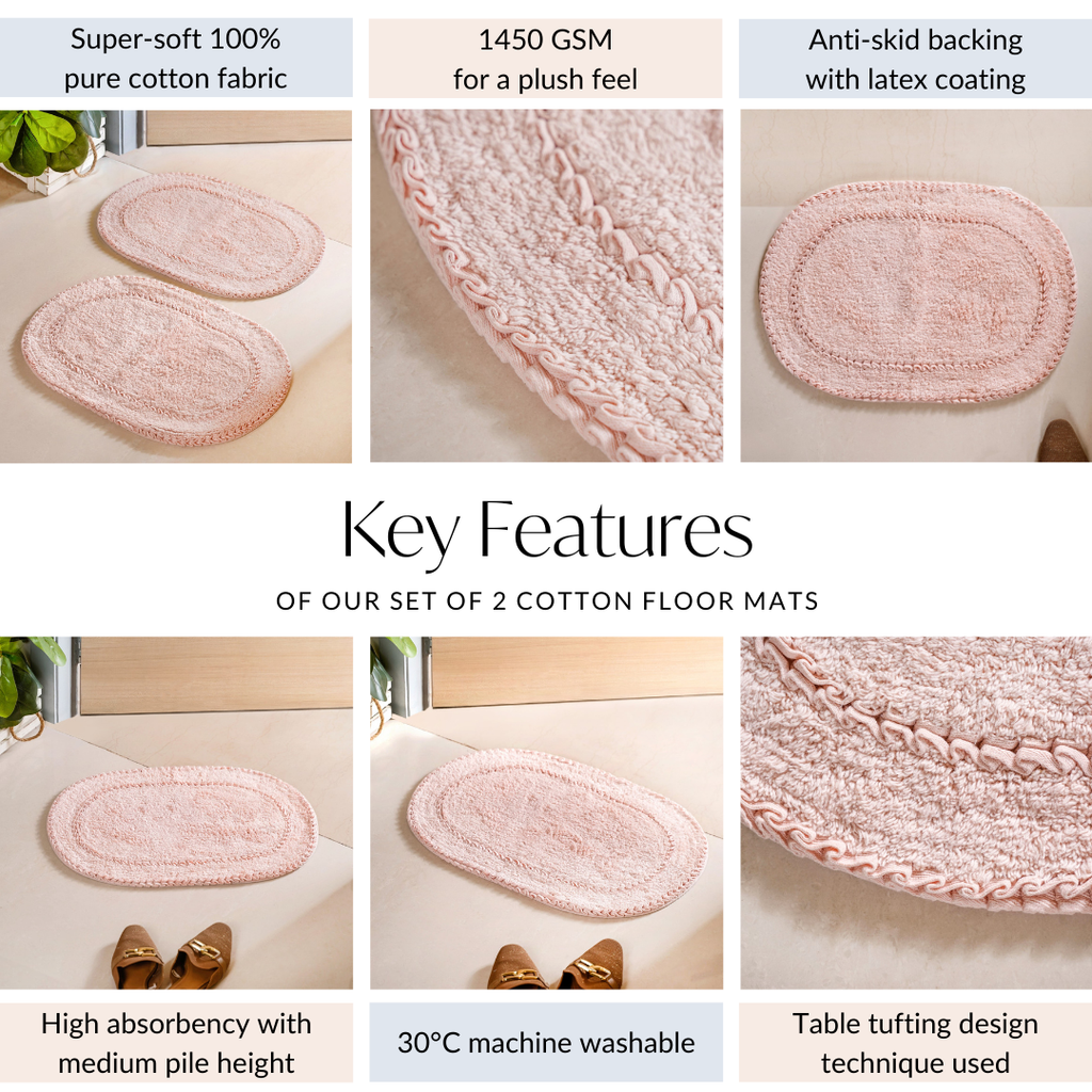 Ultra Soft Cotton Door Mat Baby Pink Set Of 2 24x16 Inch Nestasia