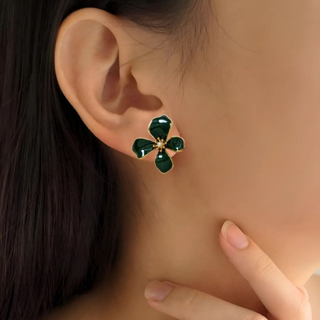 Flora Twist Stud Earrings Green Nestasia