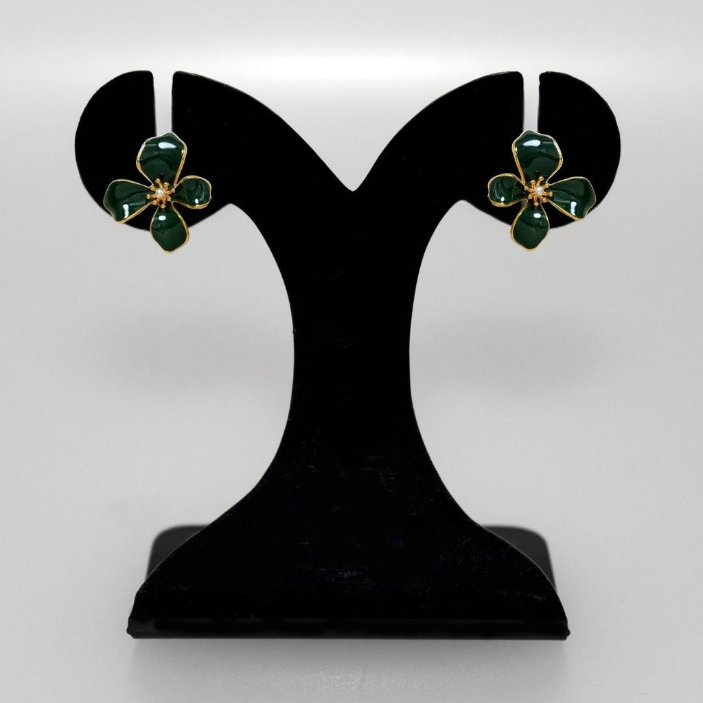 Flora Twist Stud Earrings Green Nestasia