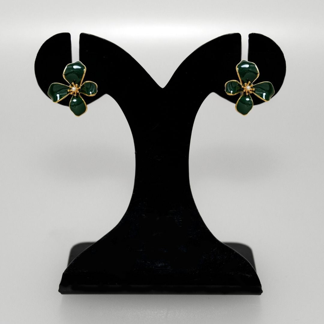 Flora Twist Stud Earrings Green Nestasia