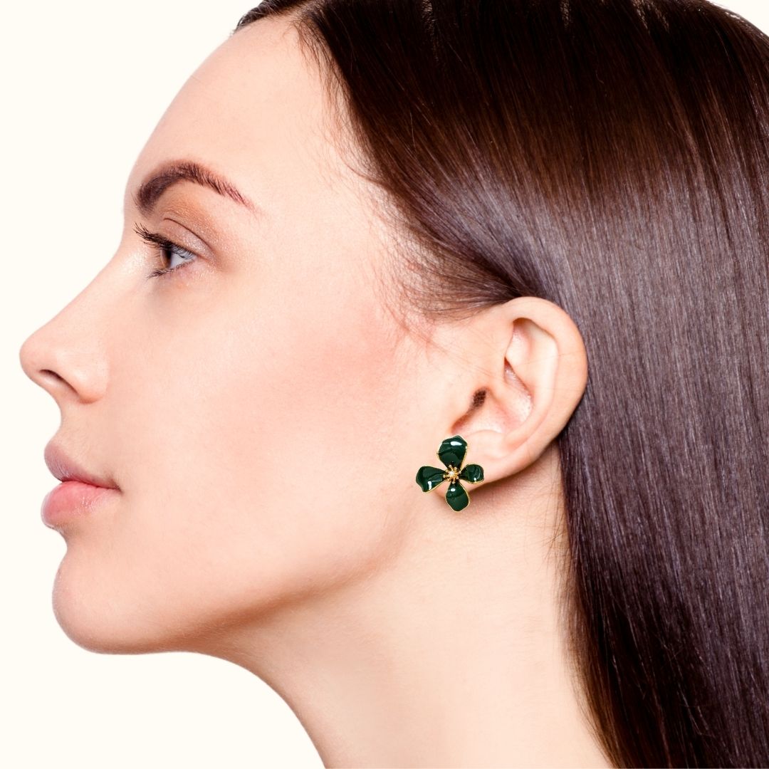 Flora Twist Stud Earrings Green Nestasia