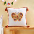 Floral Butterfly Embroidered Cotton Cushion Cover 42x42cm Nestasia