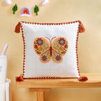 Floral Butterfly Embroidered Cotton Cushion Cover 42x42cm Nestasia