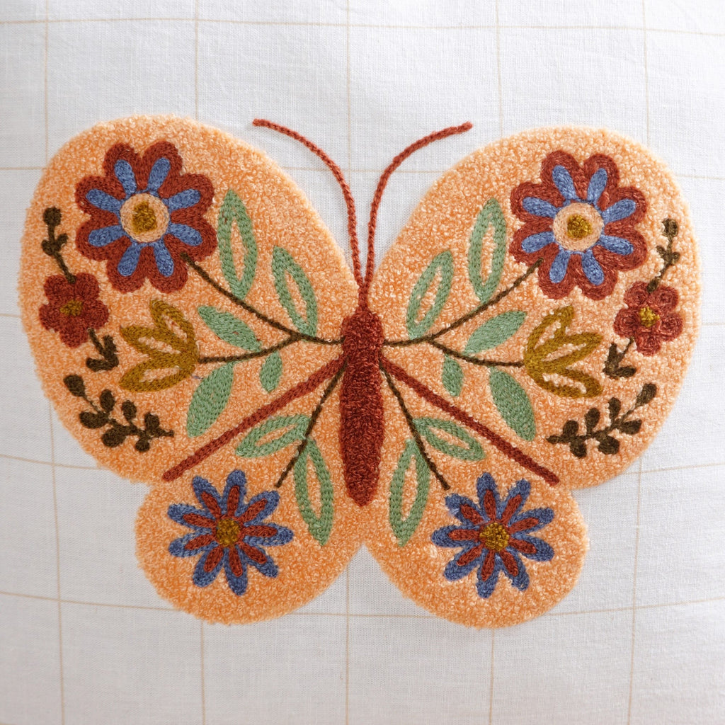 Floral Butterfly Embroidered Cotton Cushion Cover 42x42cm Nestasia