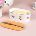Floral Ceramic Butter Dish With Lid And Knife Nestasia