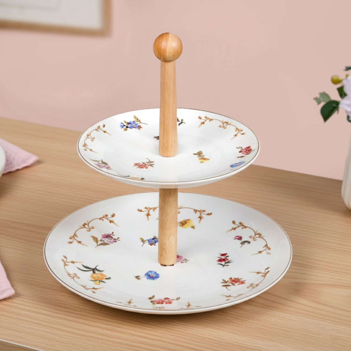 Floral Ceramic Two Tier Cupcake Stand Nestasia