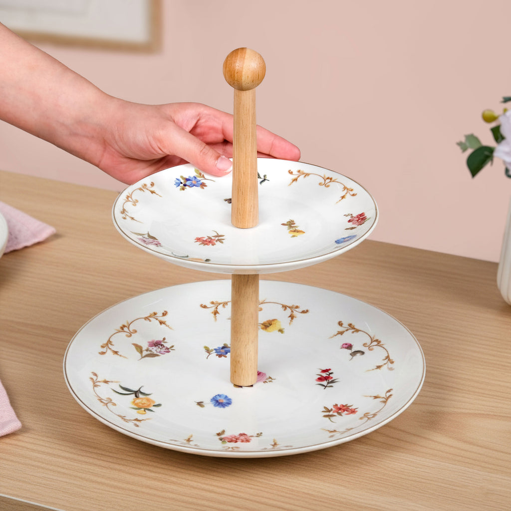 Floral Ceramic Two Tier Cupcake Stand Nestasia