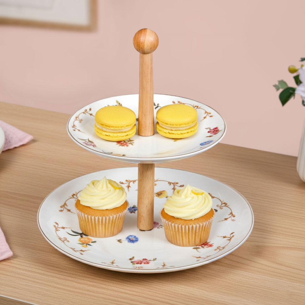 Floral Ceramic Two Tier Cupcake Stand Nestasia