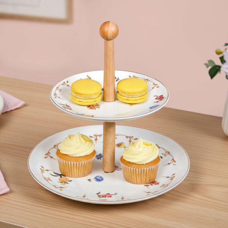 Floral Ceramic Two Tier Cupcake Stand Nestasia