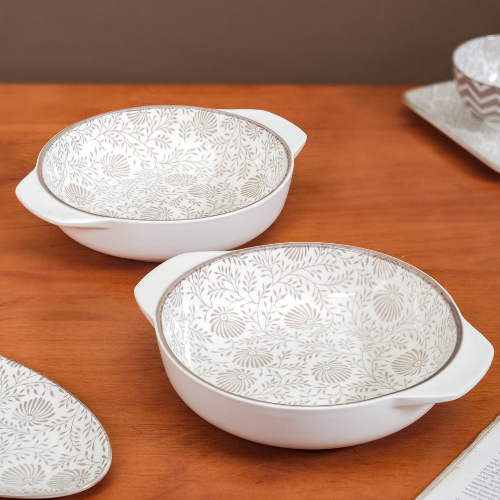 Floral Fiesta Ceramic Bowls With Handles Set Of 2 1000ml Nestasia