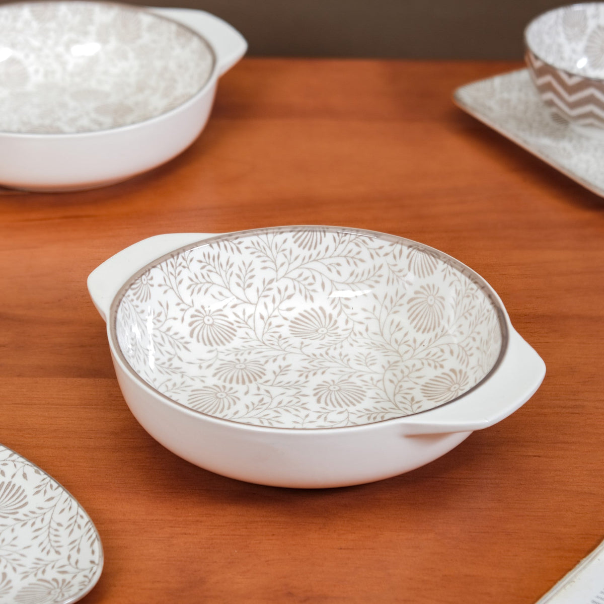 Floral Fiesta Ceramic Bowls With Handles Set Of 2 1000ml Nestasia