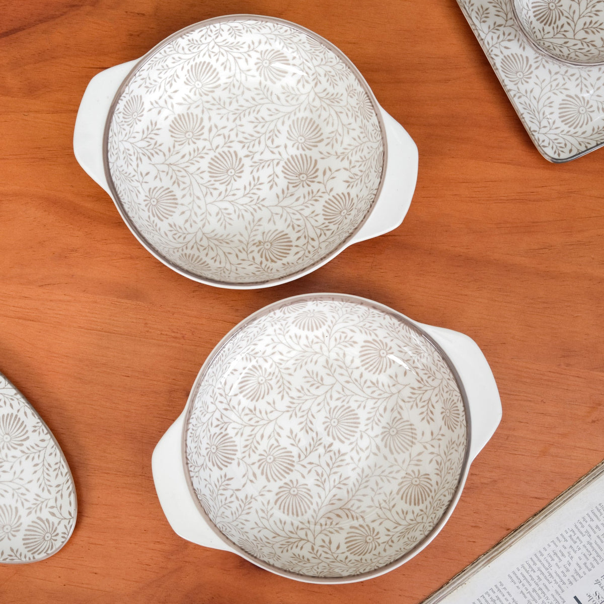 Floral Fiesta Ceramic Bowls With Handles Set Of 2 1000ml Nestasia