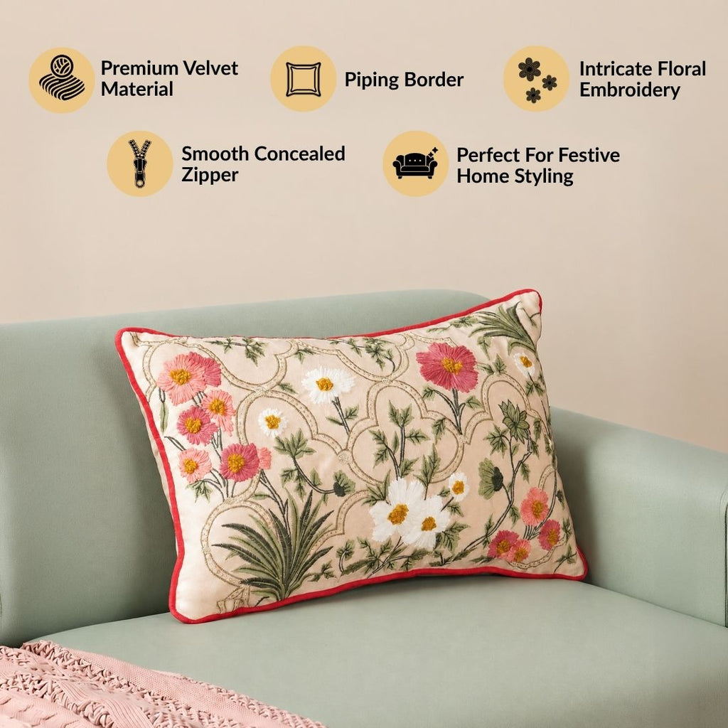 Floral Fiesta Embroidered Cushion Covers 50x30cm Nestasia