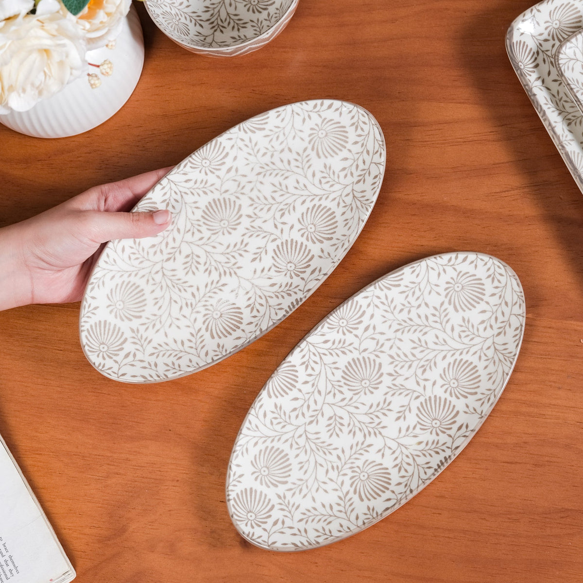 Floral Fiesta Oval Serving Platters Set Of 2 Nestasia