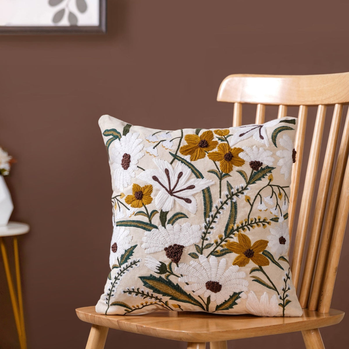 Floral Harmony Canvas Cotton Cushion Cover 40x40cm Nestasia