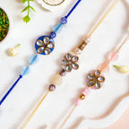 Floral Kundan Rakhi Trio Gift Set Nestasia