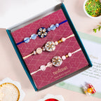 Floral Kundan Rakhi Trio Gift Set Nestasia