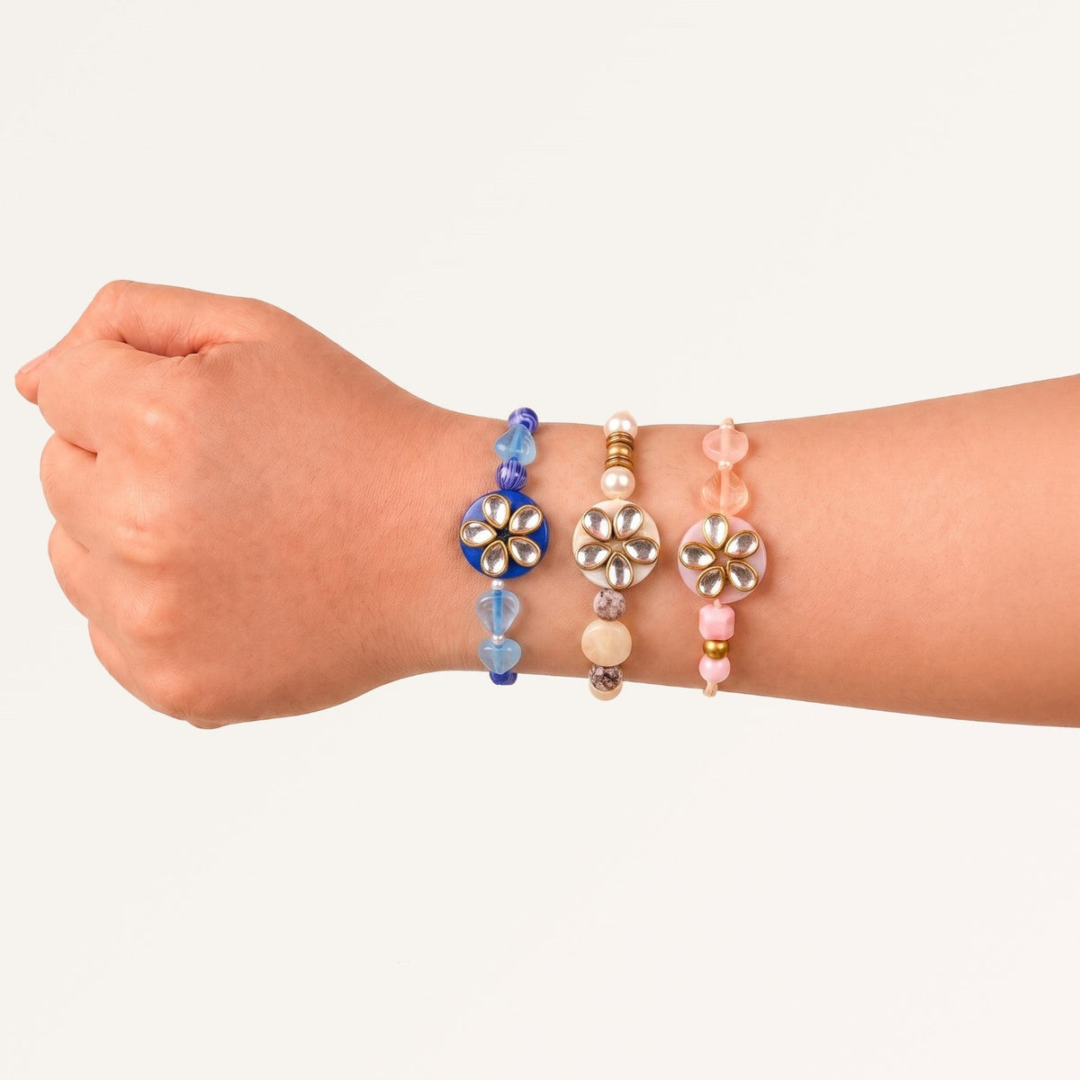 Floral Kundan Rakhi Trio Gift Set Nestasia