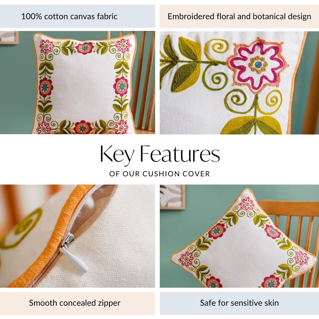 Floral Muse Embroidered Cushion Cover 40x40cm Nestasia