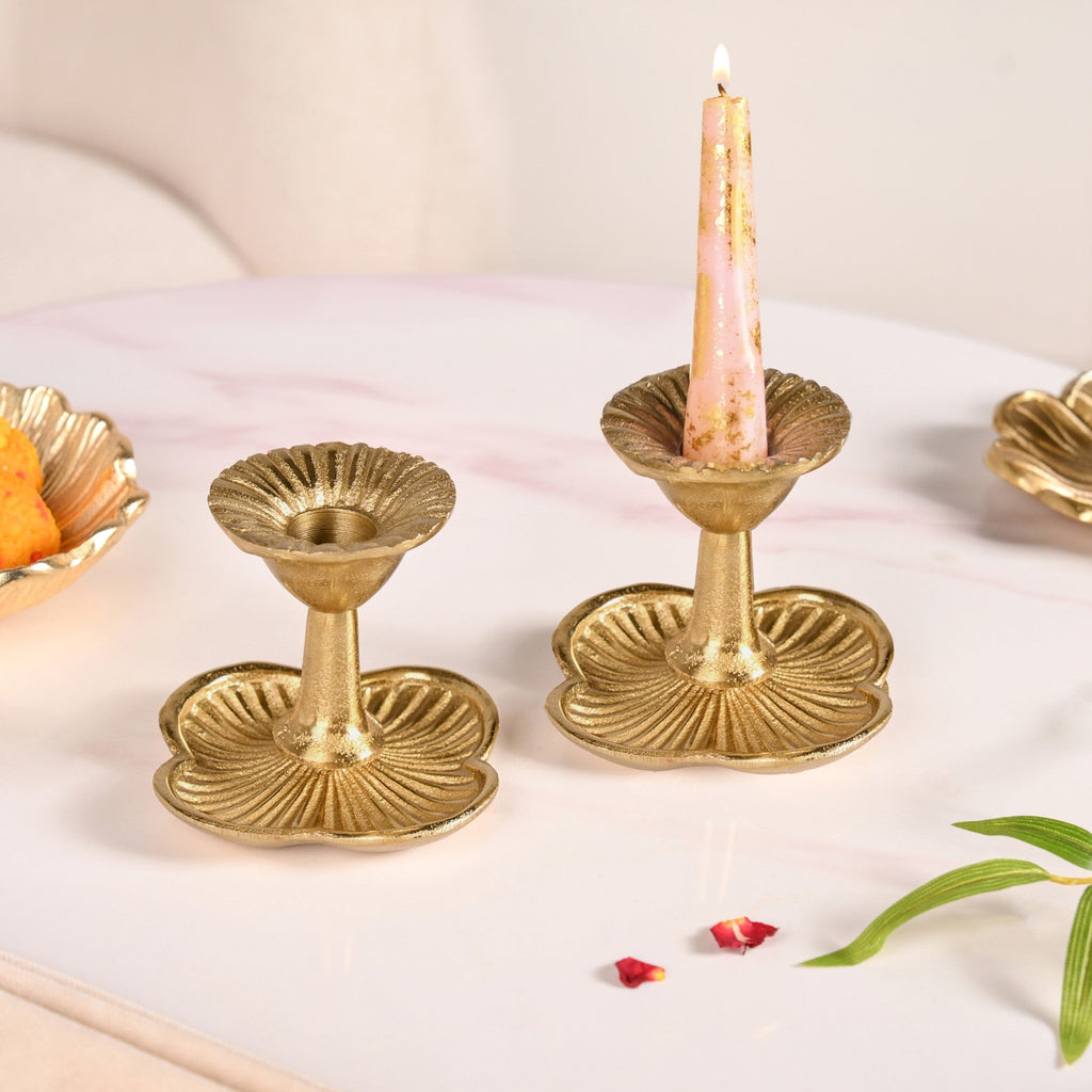 Metal Taper Candle Holder Set Of 2 Gold Nestasia