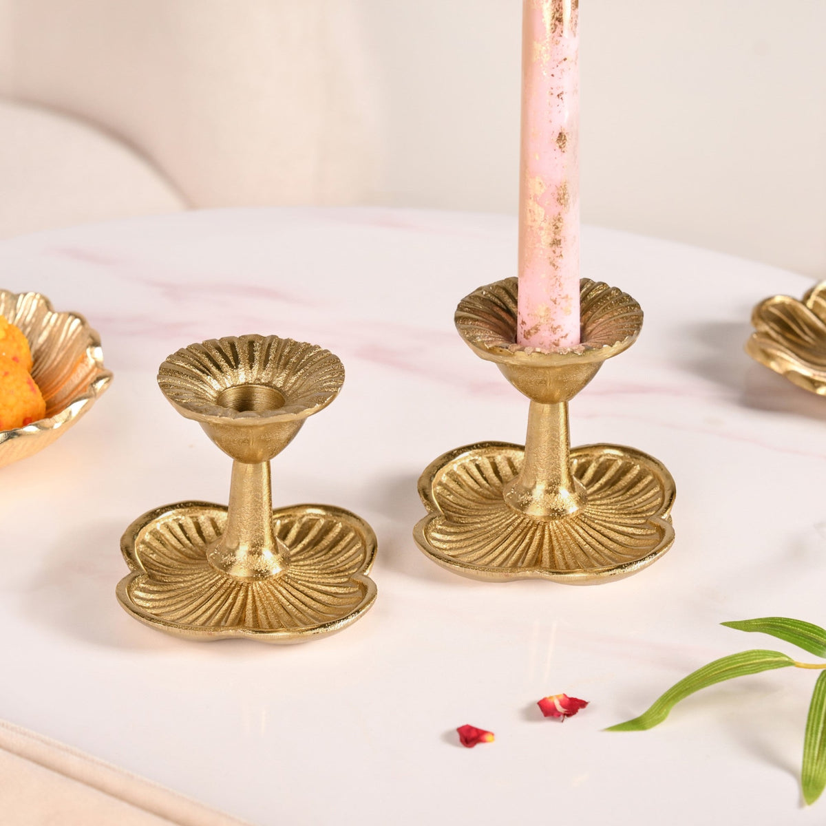 Metal Taper Candle Holder Set Of 2 Gold Nestasia