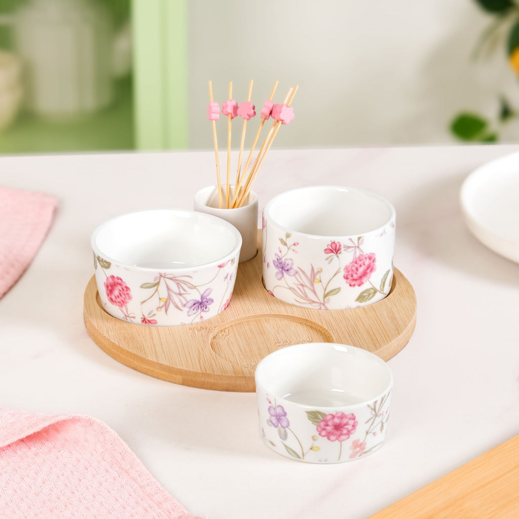 Soft Girl Floral Print Bowls With Tray And Toothpick Holder Set Of 6 Nestasia