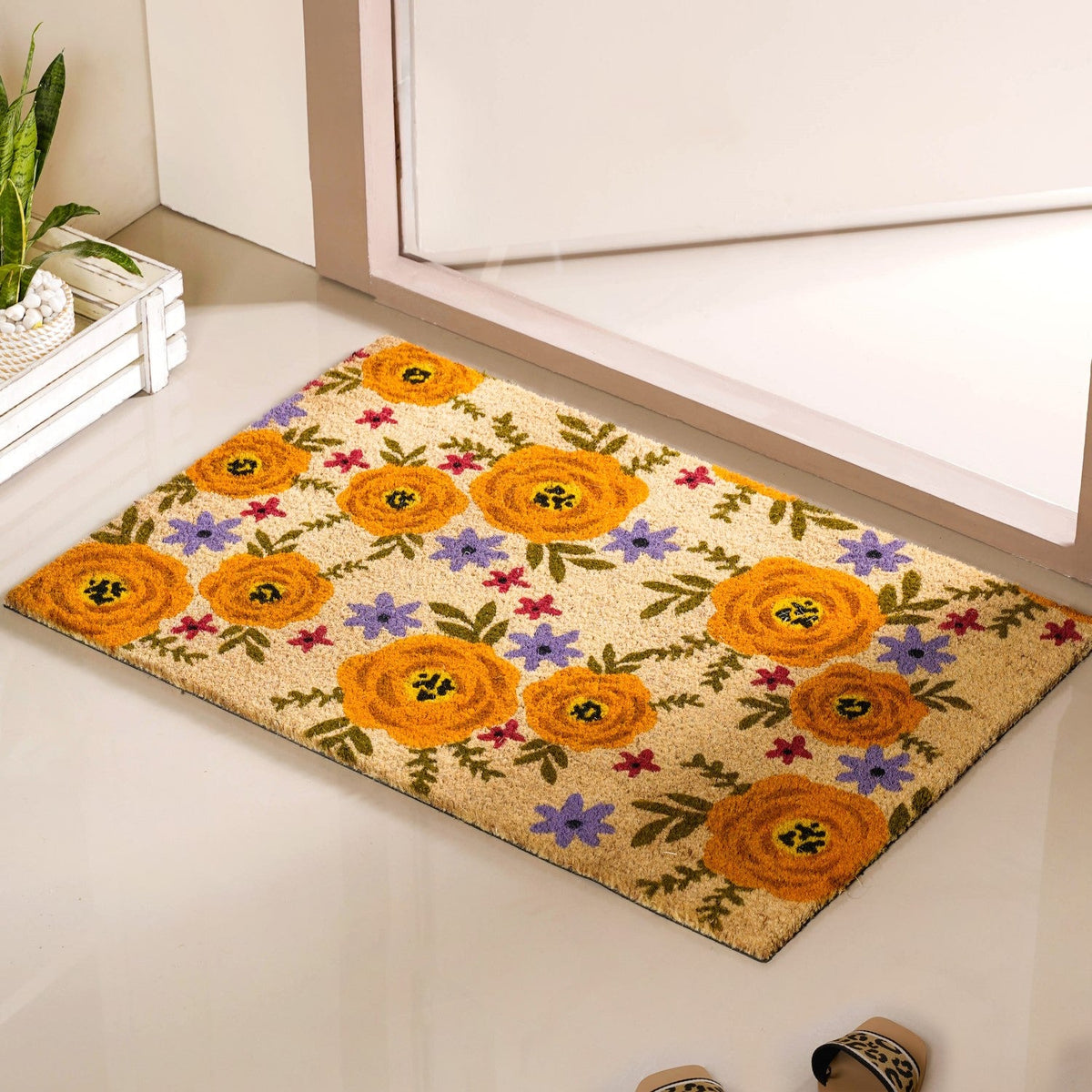 Floral Print Coir Doormat 36x24 Inch Nestasia