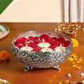 Floral Pure Brass Urli With Silver Polish 17cm Nestasia