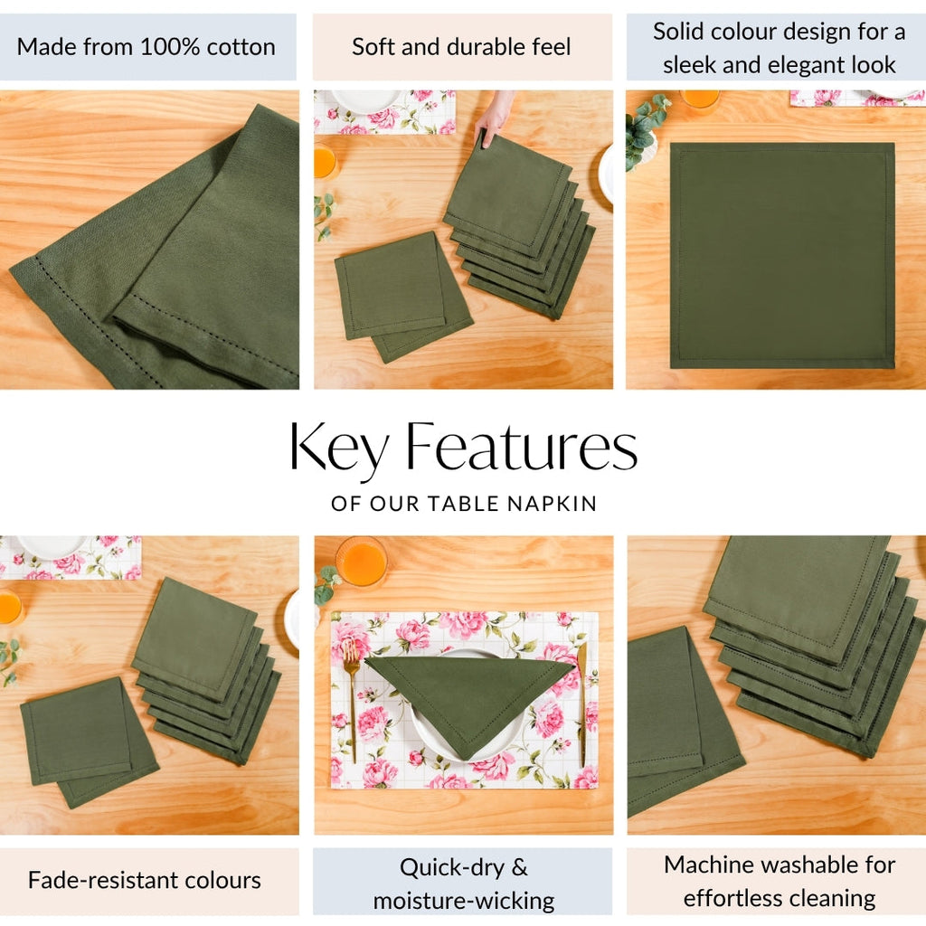 Floral Rouge Cotton Table Napkin Olive Green Set Of 6 Nestasia