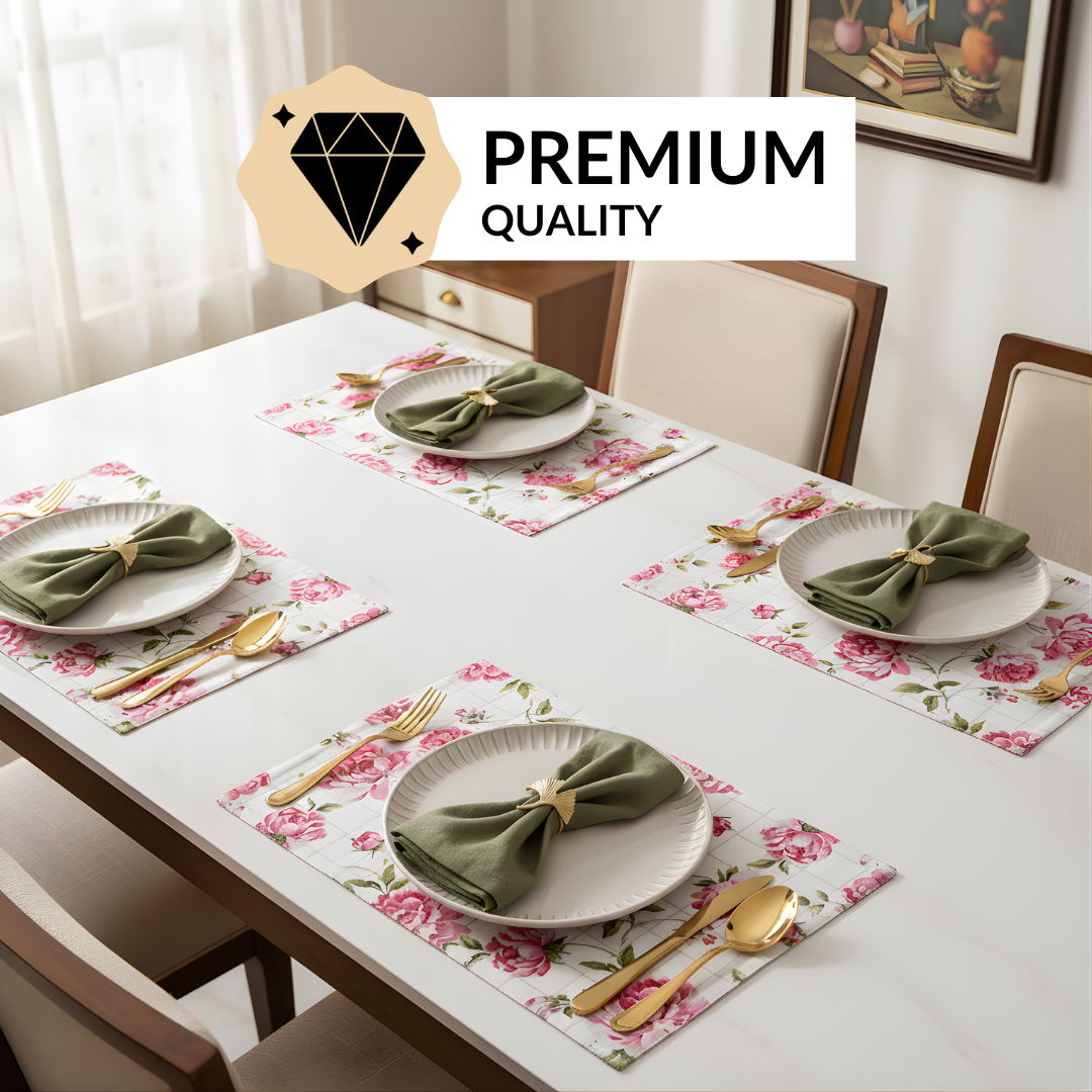Floral Rouge Table Linen Gift Hamper With Set Of 6 Rings Napkins And Mats Nestasia