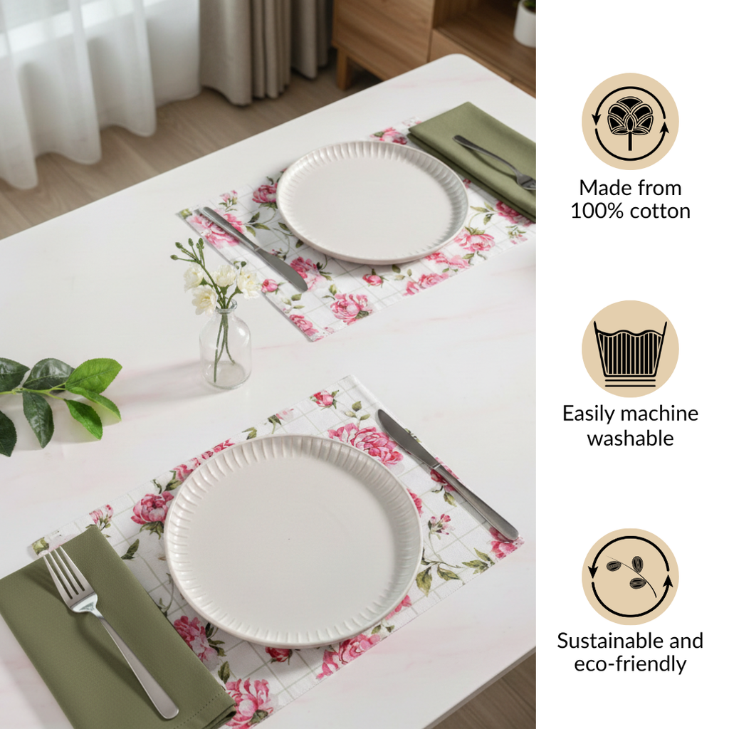 Floral Rouge Table Linen Gift Hamper With Set Of 6 Rings Napkins And Mats Nestasia