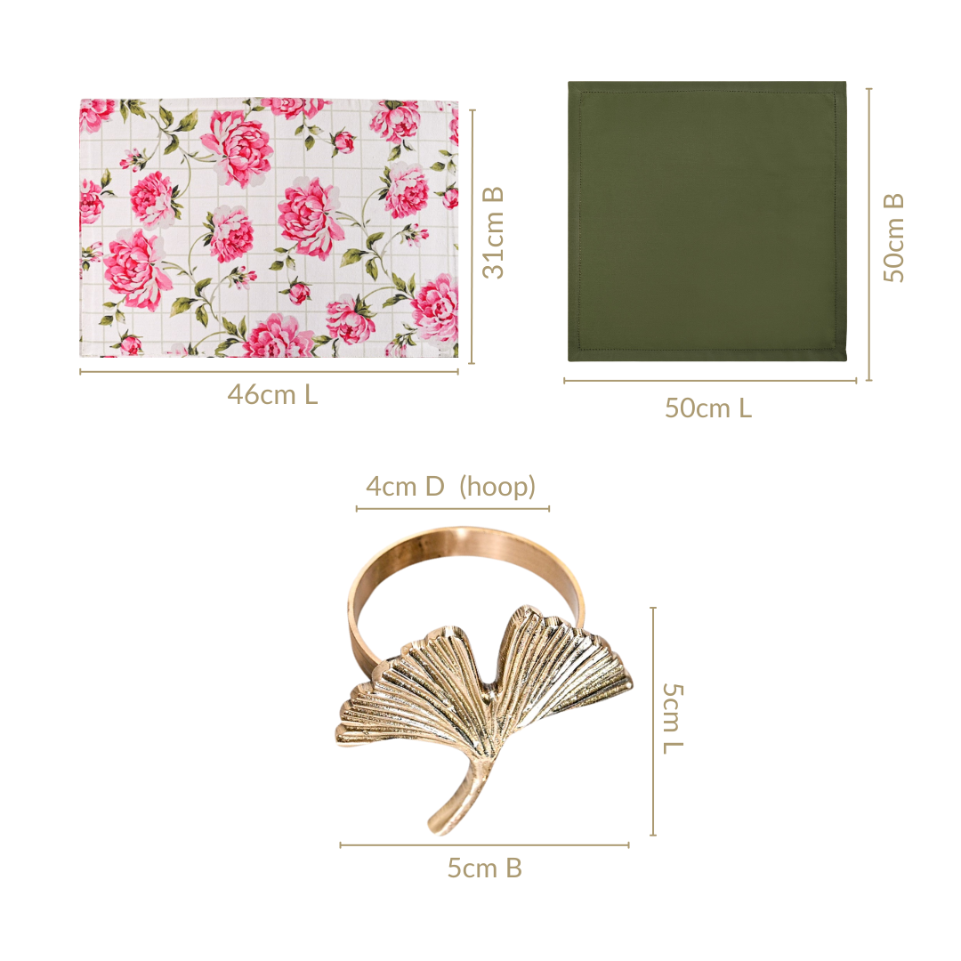 Floral Rouge Table Linen Gift Hamper With Set Of 6 Rings Napkins And Mats Nestasia