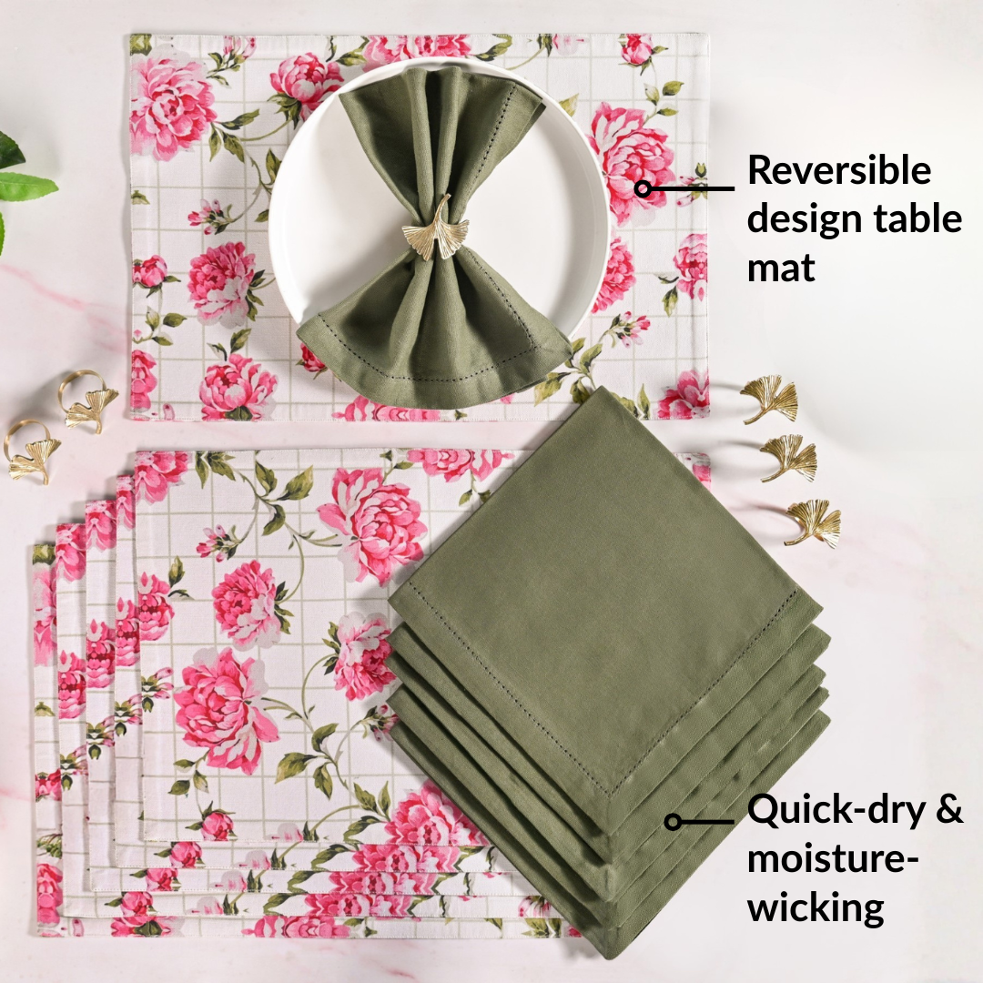 Floral Rouge Table Linen Gift Hamper With Set Of 6 Rings Napkins And Mats Nestasia