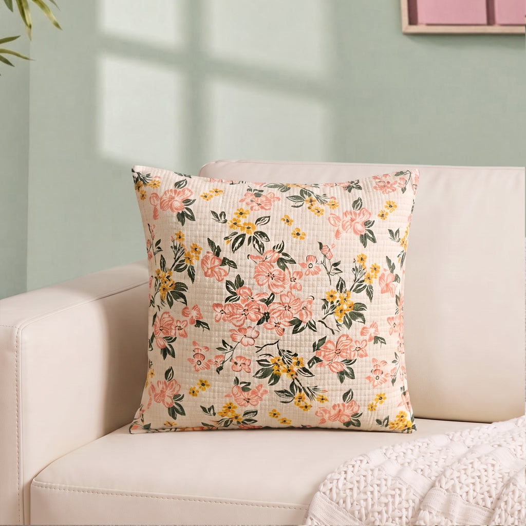 Floral Whisper Cotton Embroidered Cushion Cover 40x40cm Nestasia