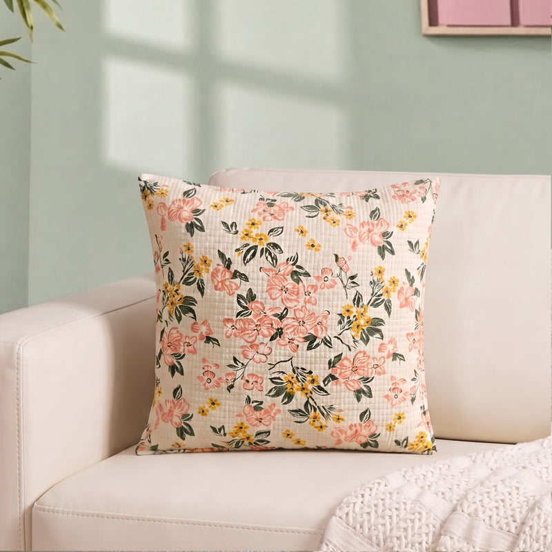 Floral Whisper Cotton Embroidered Cushion Cover 40x40cm Nestasia