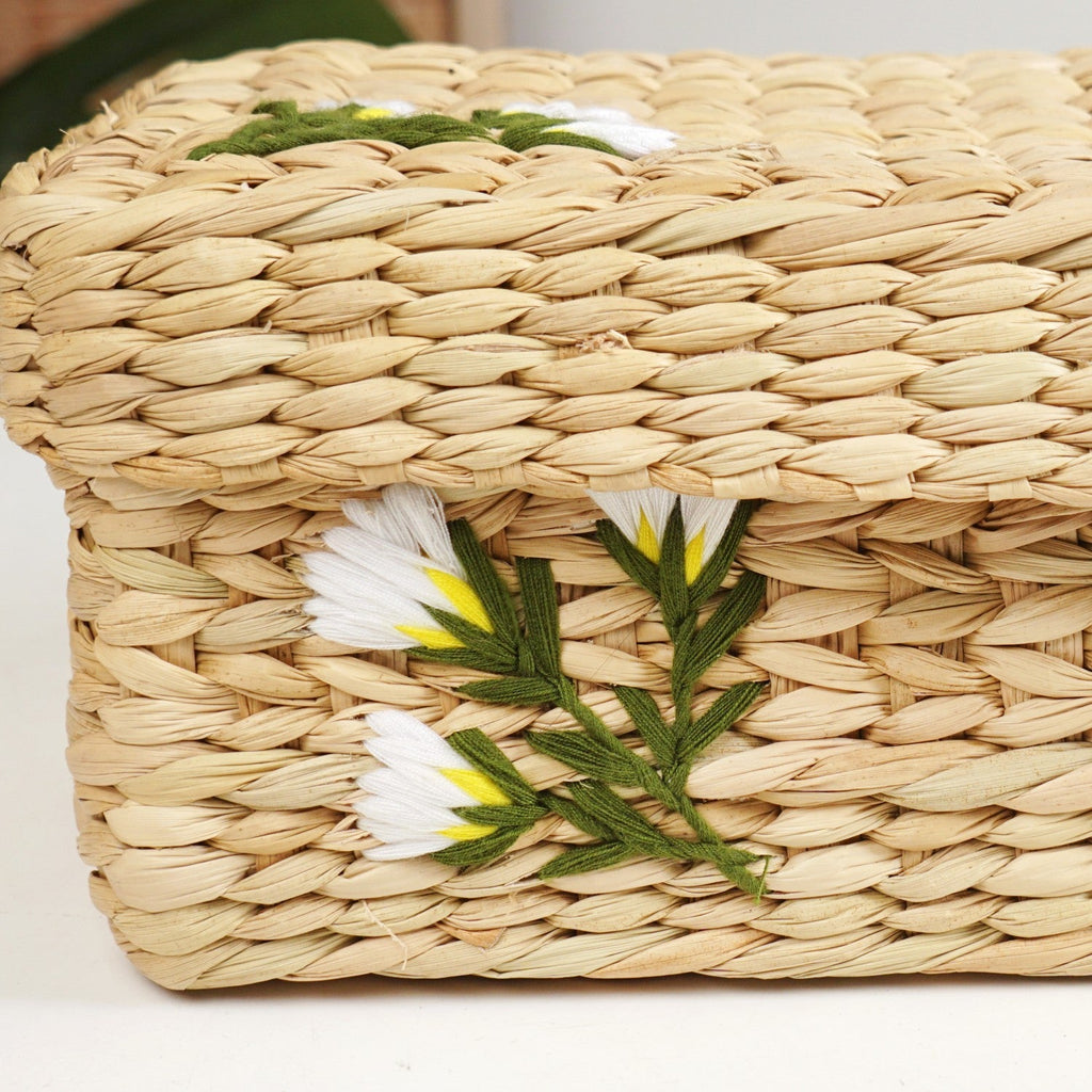 Kauna Storage Basket With Floral Embroidery – Keepsake Organizer Box Nestasia
