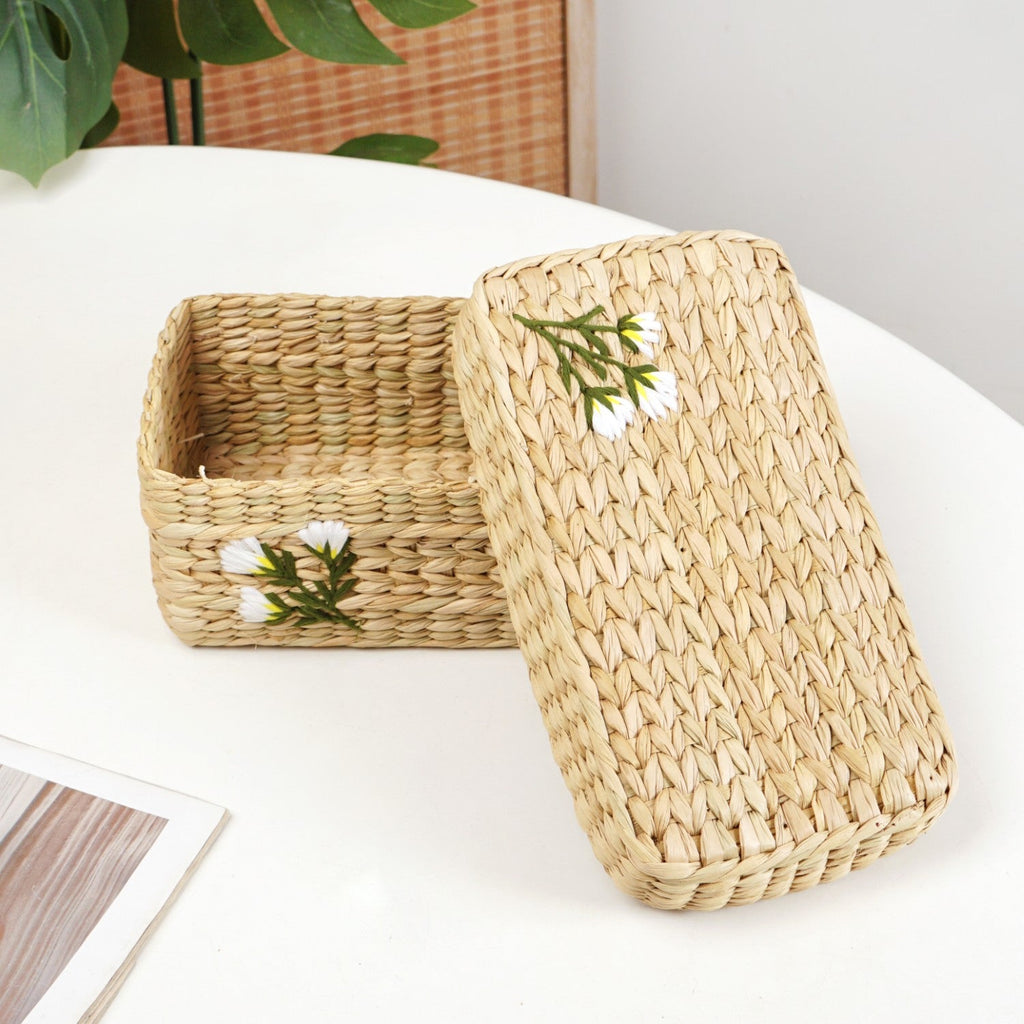 Kauna Storage Basket With Floral Embroidery – Keepsake Organizer Box Nestasia
