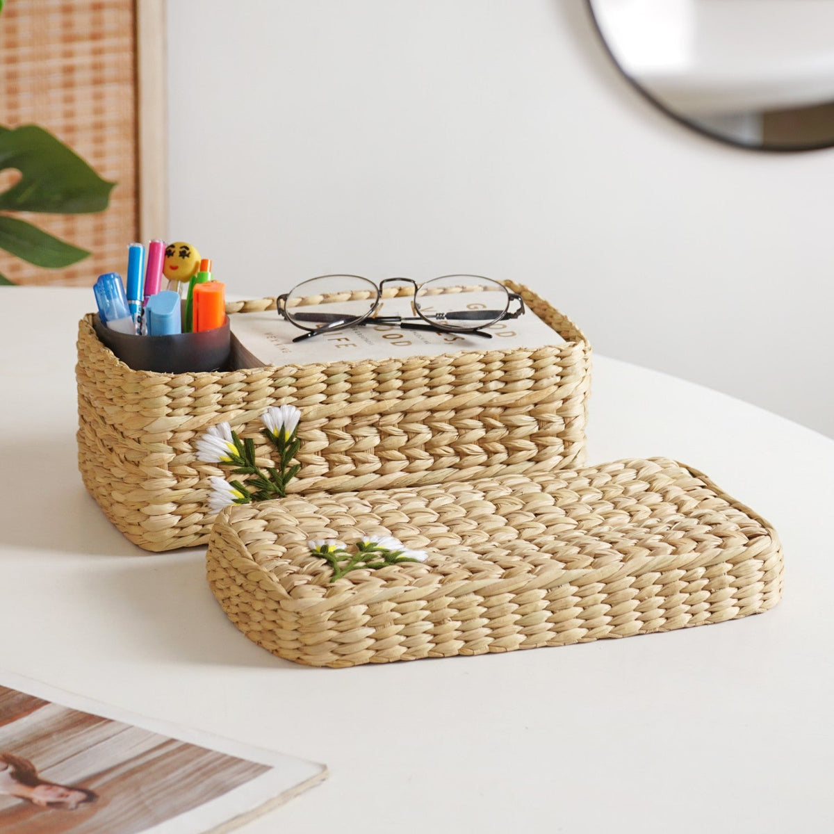 Kauna Storage Basket With Floral Embroidery – Keepsake Organizer Box Nestasia