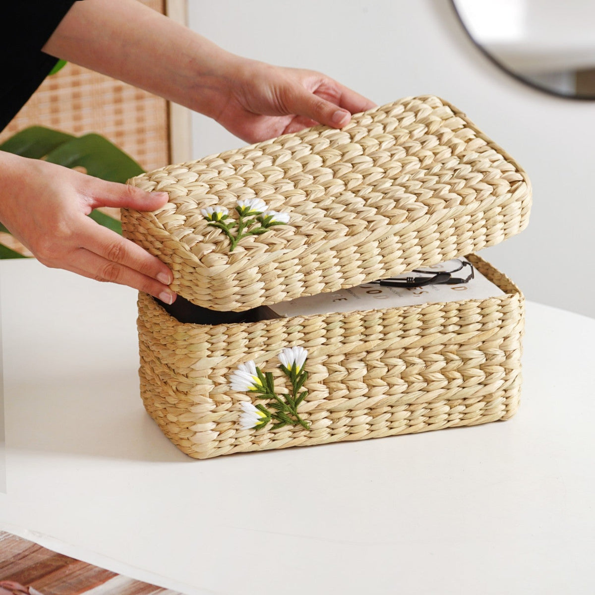 Kauna Storage Basket With Floral Embroidery – Keepsake Organizer Box Nestasia