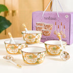 Floral Soup Bowl Set Of 4 With Spoons 370ml Nestasia
