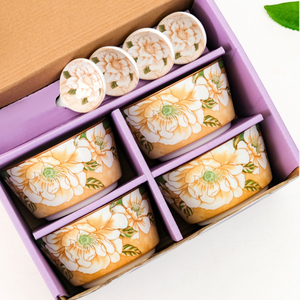 Floral Soup Bowl Set Of 4 With Spoons 370ml Nestasia
