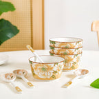 Floral Soup Bowl Set Of 4 With Spoons 370ml Nestasia