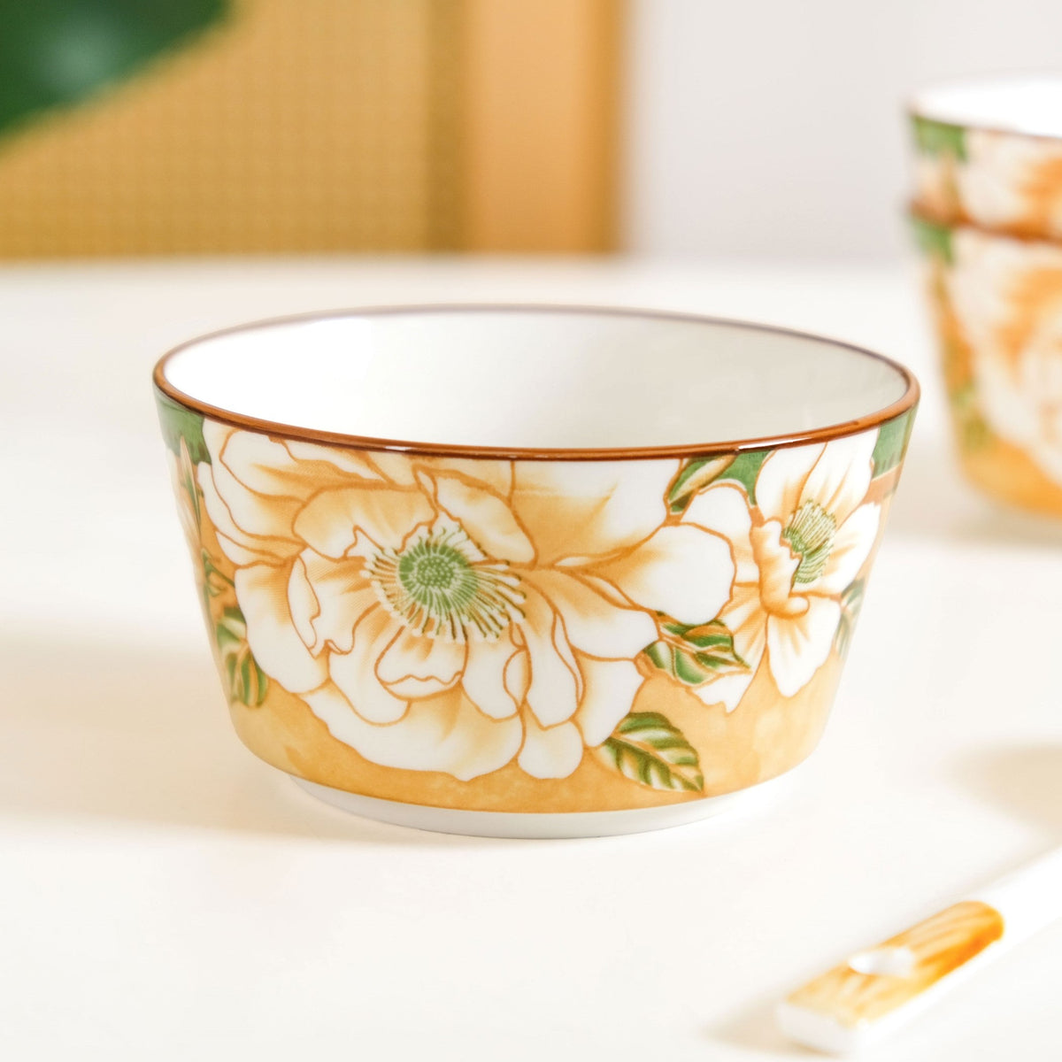 Floral Soup Bowl Set Of 4 With Spoons 370ml Nestasia