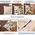 Floral Harmony Canvas Cotton Cushion Cover 40x40cm Nestasia