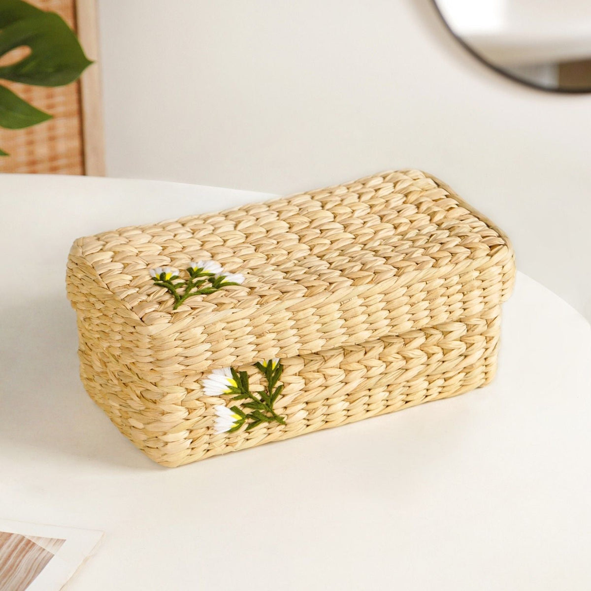 Kauna Storage Basket With Floral Embroidery – Keepsake Organizer Box Nestasia